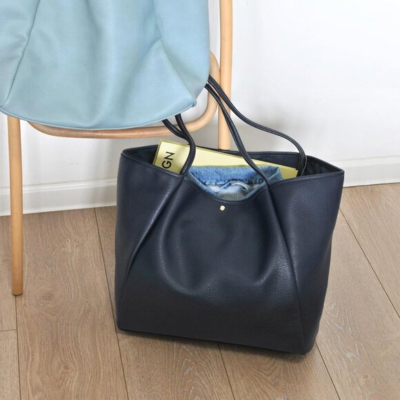 Hoxis Women Navy BluePU+Polyester Weekender Oversize Vegan Leather Tote Handbag - Picture 6 of 7